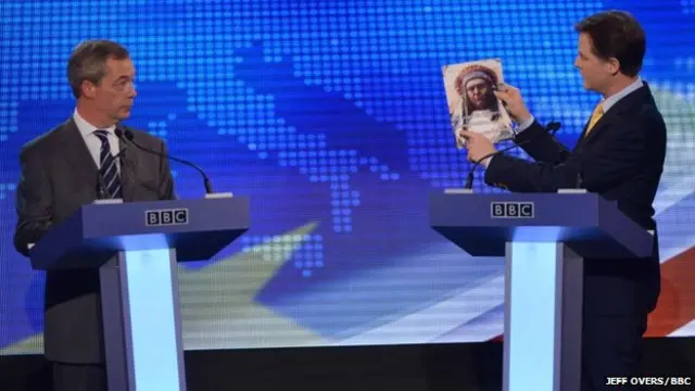 Hai ông Nigel Farage và Nick Clegg đấu khẩu trên kênh BBC