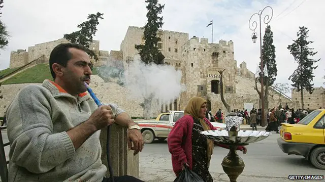 این عکس از شهر باستانی حلب در سال ۲۰۰۶ گرفته شده است. در ۲۰۱۲ این شهر به مرکز درگیری بین مخالفان با نیروهای دولتی تبدیل شد