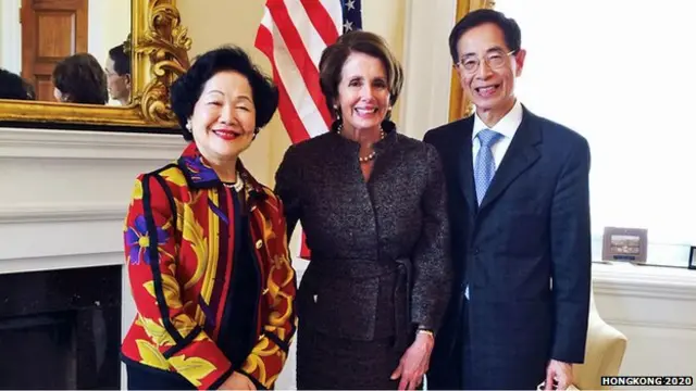 陳方安生(左)與李柱銘(右)與佩洛西合照(香港2020照片3/4/2014)