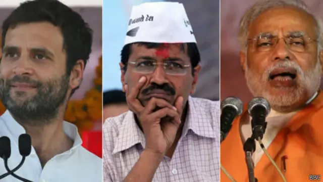تنحصر المنافسة بشكل رئيسي بين نارندرا مودي، وارفيند كيجريوال وراهول غاندي