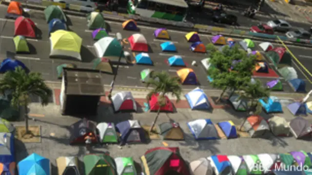 Campamento de protesta en Caracas