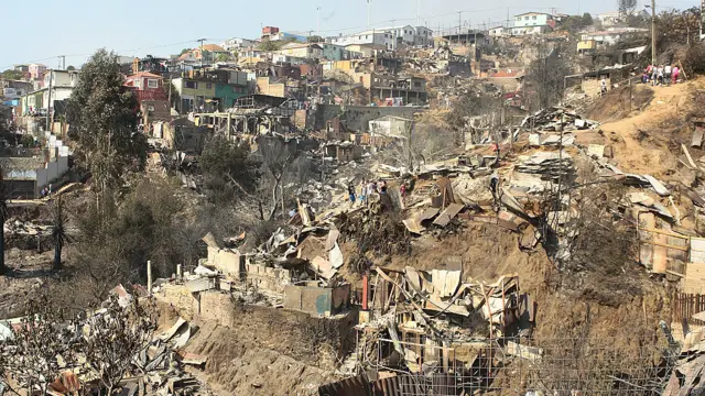 Casas destruidas en Valparaíso, Chile