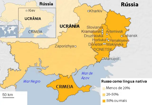 mapa leste da Ucrânia