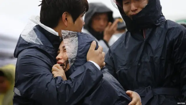 三名歲月號客輪乘客家屬在珍島彭木港相擁痛哭（17/4/2014）