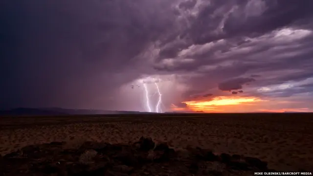 Sét đánh từ tâm một cơn dông ở vùng Tây Nam xa lộ 85 giữa Gila Bend và Ajo, Arizona.
