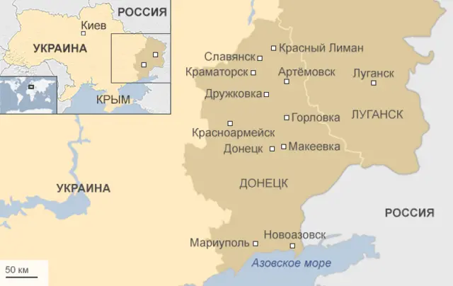 Карта востока Украины