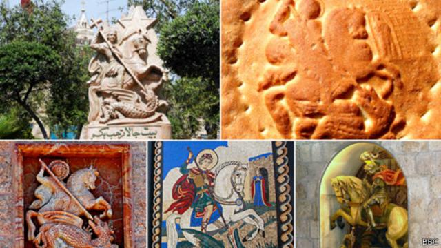 صور لأيقونة القديس جورج في شكل تماثيل وفسيفساء وحتى الخبز