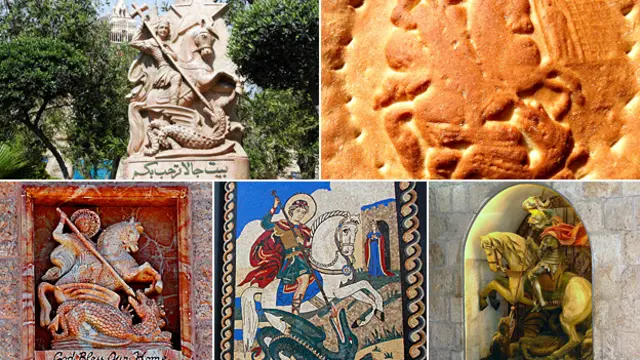 بدی کے اژدھے کے خلاف سینٹ جارج کی لڑائی کے مناظر پینٹنگز میں دکھائے جاتے ہیں