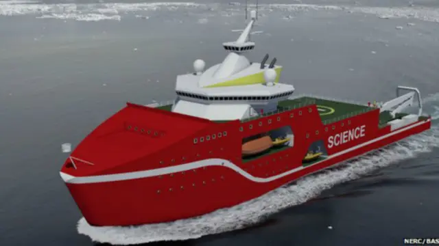 破冰船電腦示意圖。新船的下水服役日期定在2019年。它將為北極和南極的科學考察提供支援。