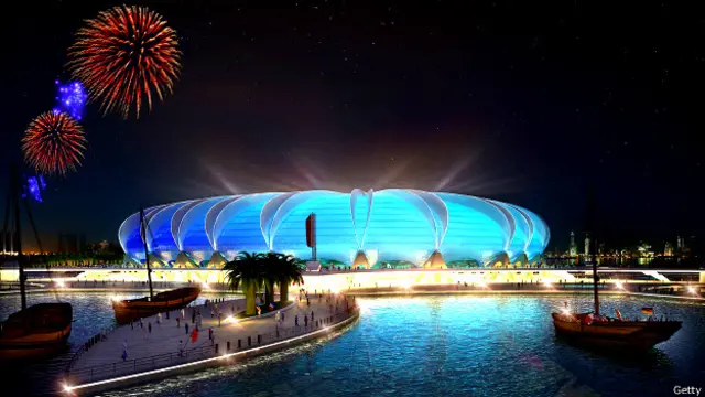 क़तर में फ़ुटबॉल विश्वकप के स्टेडियम का छविचित्र