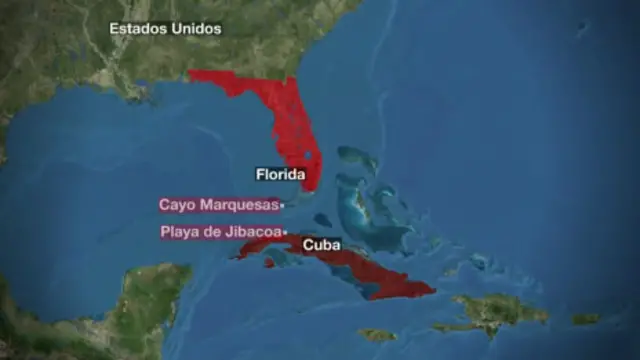 Mapa de Cuba a Florida