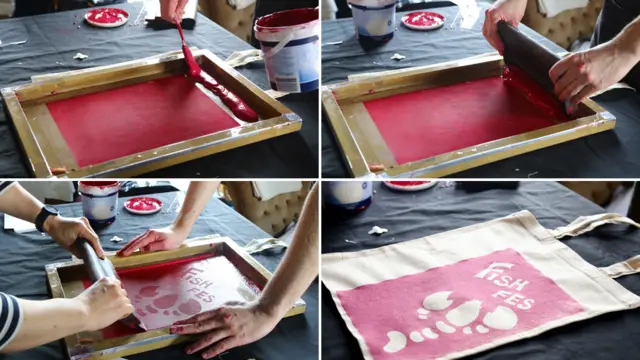 丝网印刷甚受欢迎。简单的工序让大家体验到印制包袋的神奇之处。 