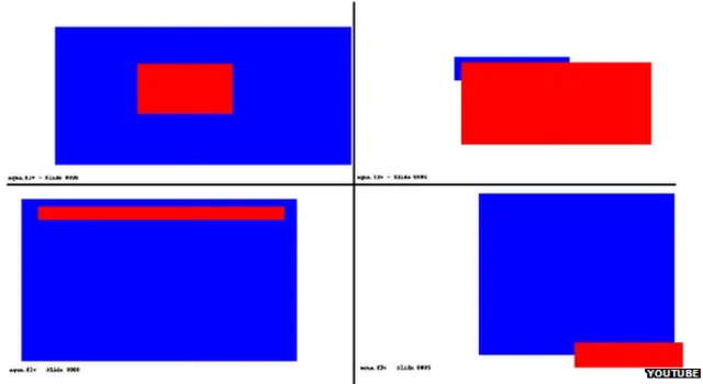 این عکس‌ها که از چهار ویدئوی مختلف گرفته شده اند، نمونه‌های خوبی از اشکال و رنگ‌های موجود در این ویدئوها هستند