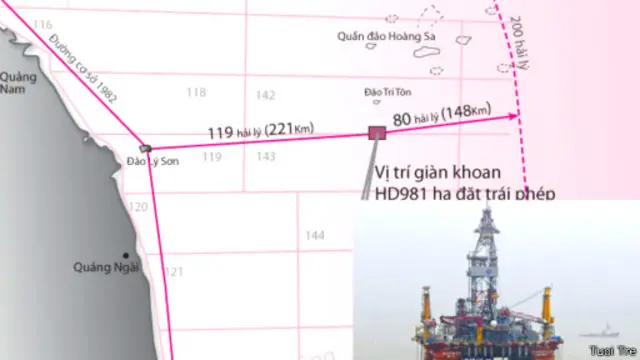 Vị trí mà Trung Quốc đưa giàn khoan 981 vào hoạt động