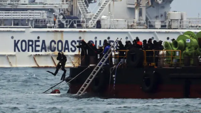 韩国官民联合救援队进行搜救工作(资料照片,26/04/2014)