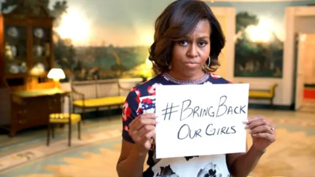 Đệ nhất phu nhân Hoa Kỳ, bà Michelle Obama cũng tham gia kêu gọi thả các nữ sinh