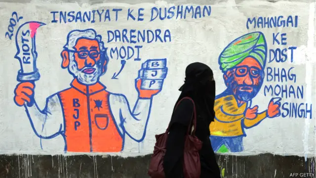 लोकसभा चुनावों से पहले कोलकाता शहर की एक दीवार पर बनी तस्वीर.