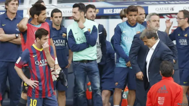 Gerardo Martino, Lionel Messi dan pemain cadangan Barca, beberapa menit setelah laga berakhir.