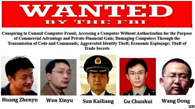 FBI công bố danh sách 5 quân nhân Trung Quốc bị Hoa Kỳ truy nã