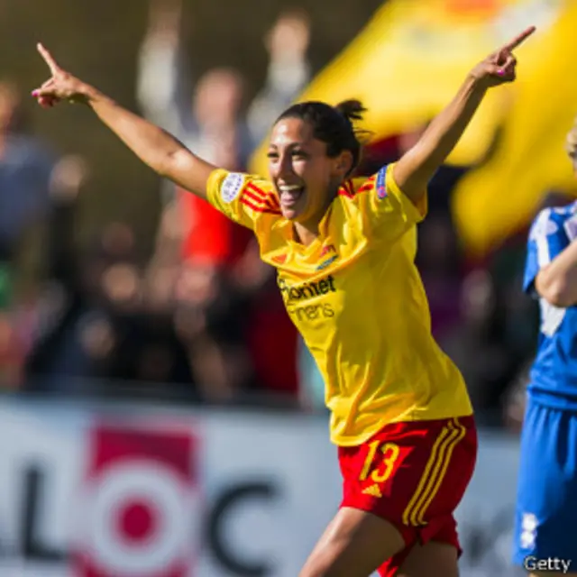 Christen Press, del Tyreso sueco, celebra su gol. Ella también irá a Lisboa a la final de la Liga de Campeones ante el Wolfsburgo alemán.