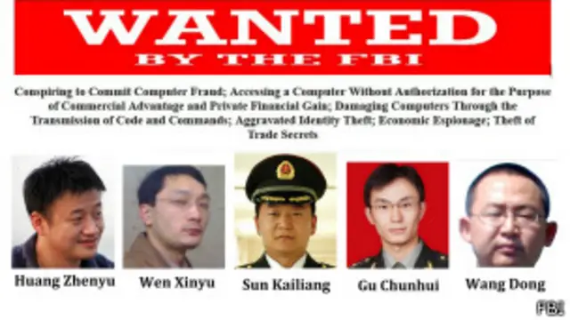 FBI က ထုတ်ပြန်ထားတဲ့ တရုတ်အရာရှိ ၅ ဦး။