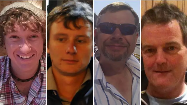 Paul Goslin, de 56 años, Andrew Bridge, de 22, Steve Warren, de 52, y James Male, 23