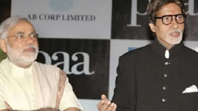 امیتاب بچن د هند له نوي ټاکل شوي لومړي وزیر نرېندرا مودي سره.