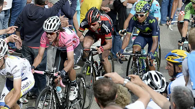 Rigoberto Urán, el australiano Cadel Evans y Nairo Quintana