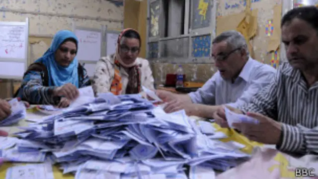 فرز الأصوات في إحدى اللجان الانتخابية قبيل الإعلان عن النتائج النهائية للانتخابات الرئاسية المصرية