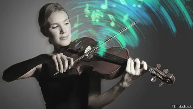 Violinista y notas musicales