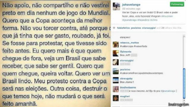 El mensaje en Instagram