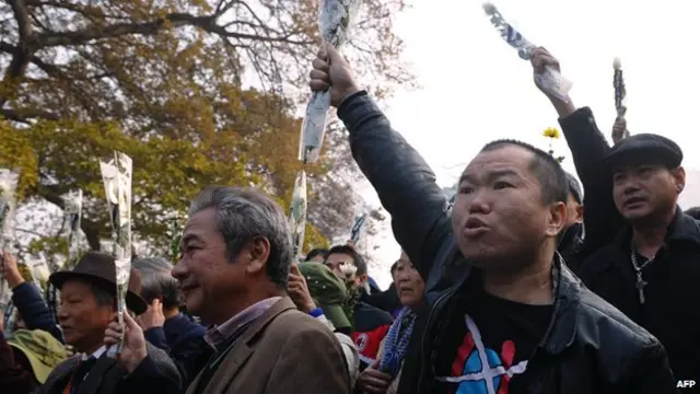 تظاهرکنندگان ویتنامی در سالگرد تسخیر جزایر پاراسل از سوی چین در سال ۱۹۷۴