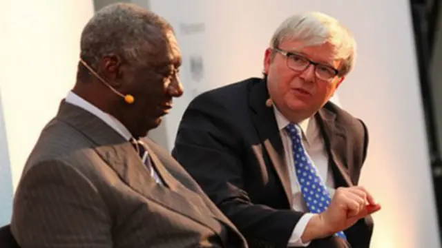 澳大利亞前總理陸克文在研討會上說，中國政府在東海和南海的作為使鄰國不安。