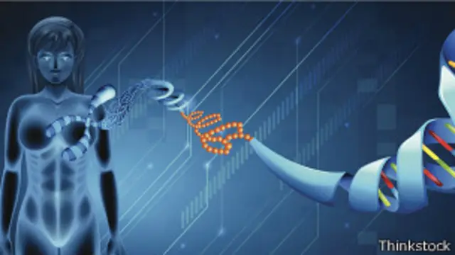 Mujer y hélices de ADN