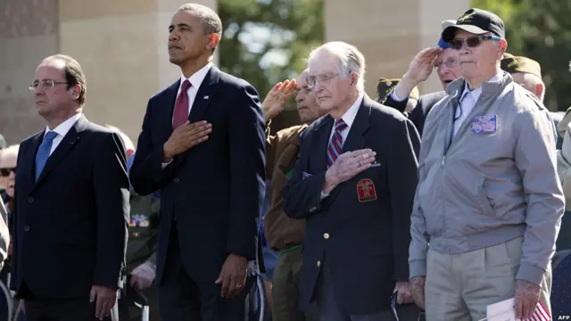 美国总统奥巴马说，美国对自由、平等和人类尊严的信仰“用鲜血写在了这片海滩上”。