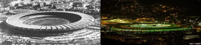 Estadio Maracaná en 1949 y en 2014