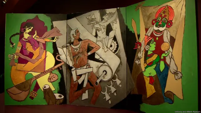 'भारतीय नृत्य शैली' नाम की इस पेंटिंग में पहले पैनल पर हुसैन ने अपनी पसंदीदा अदाकारा माधुरी दीक्षित को कथक की मुद्रा में दर्शाया है, वहीं दूसरे पैनल में मशहूर नर्तक उदय शंकर पहले भारतीय बैले नृत्य 'कल्पना' की एक मुद्रा में नज़र आ रहे हैं. तीसरा चित्र केरल की विख्यात नृत्य शैली कथकली का है और साथ में कथकली पर ही फ़िल्म बनाने वाले फ़िल्मकार शाजी ए करुण नृत्य की भावपूर्ण मुद्रा में दिखाई दे रहे हैं.