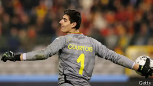 Courtois, goleiro da Bélgica, durante jogo da seleção