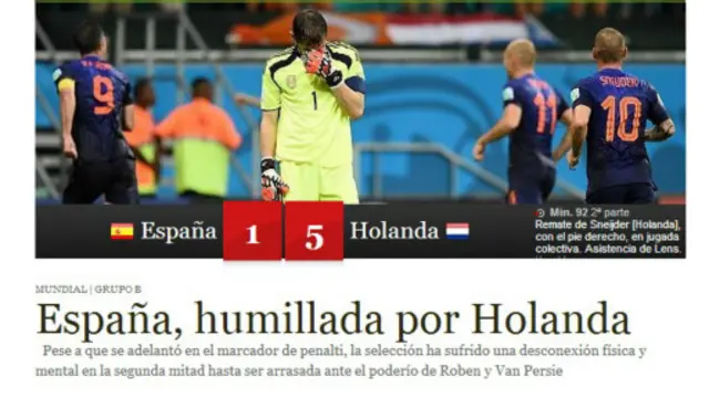 Reprodução do jornal espanhol As diante da derrota espanhola