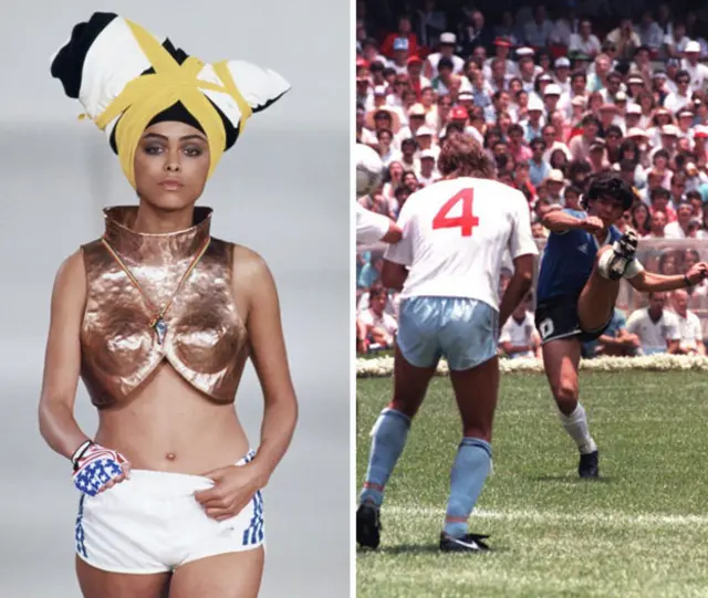 1986世界杯英格兰队的热裤球衣登上约翰•加利亚诺的T台