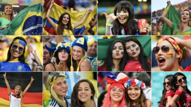 在世界杯比赛中，各国女球迷表现她们的另一面——热烈奔放。