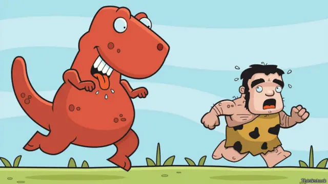 Динозавр гонится за человеком