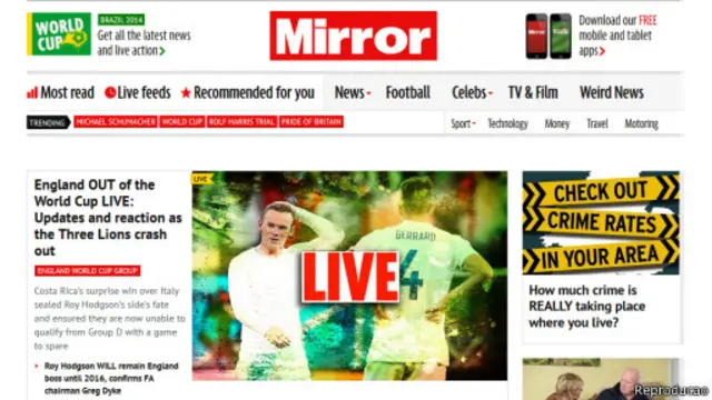 Mirror - Inglaterra eliminada (Reprodução)
