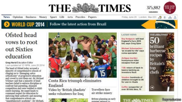 The Times - Inglaterra eliminada (Reprodução)