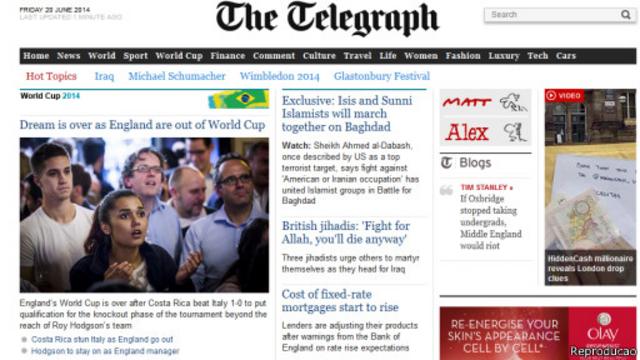 The Daily Telegraph - Inglaterra eliminada (Reprodução)