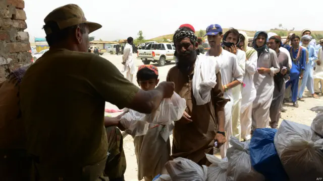 بې ځايه شويو ته يوه خيمه، دوه واړه فرشونه، د ۱۰ کيلوګرامه  اوړو يوه بورۍ او يوه بوشکه غوړي ورکول کېږي. 