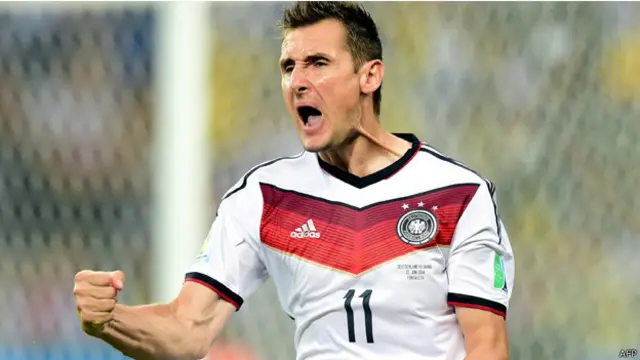 اصبح كلوزه ثالث لاعب يتمكن من تسجيل اهداف في اربع دورات بعد مواطنه اوفه سيلر واسطورة الكرة بيليه