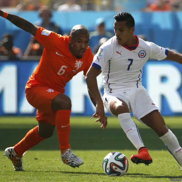 چلی نے میچ کا آغاز عمدہ انداز میں کیا اور ایلکس سانچز ہالینڈ کے دفاعی کھلاڑیوں کے لیے دردِ سر بنے ہوئے تھے۔