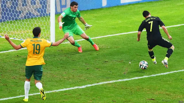 د لوبې په ۳۶مه دقیقه کې د انیسټا په توپ ډیویډ ویا ښکلی ګول وکړ. اسپانیا تر دې وړاندې په دوو لوبو کې خپل بریدګر لوبغاړی ویا نه و لوبولی.