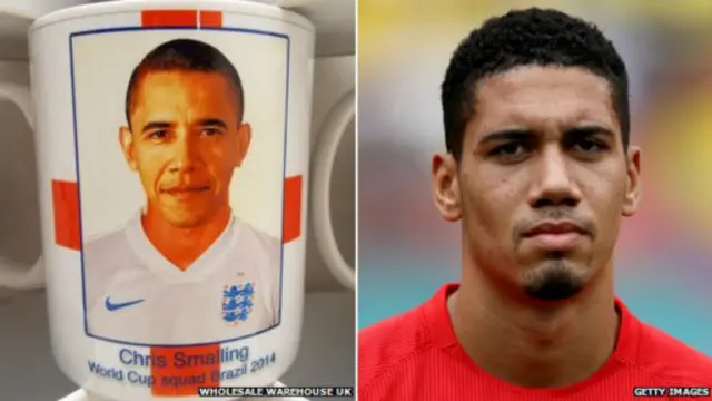 這一齣錯的馬克杯，在應該印上英超俱樂部曼聯中後衛克里斯·斯莫林肖像的地方，卻誤用了美國總統奧巴馬的照片。